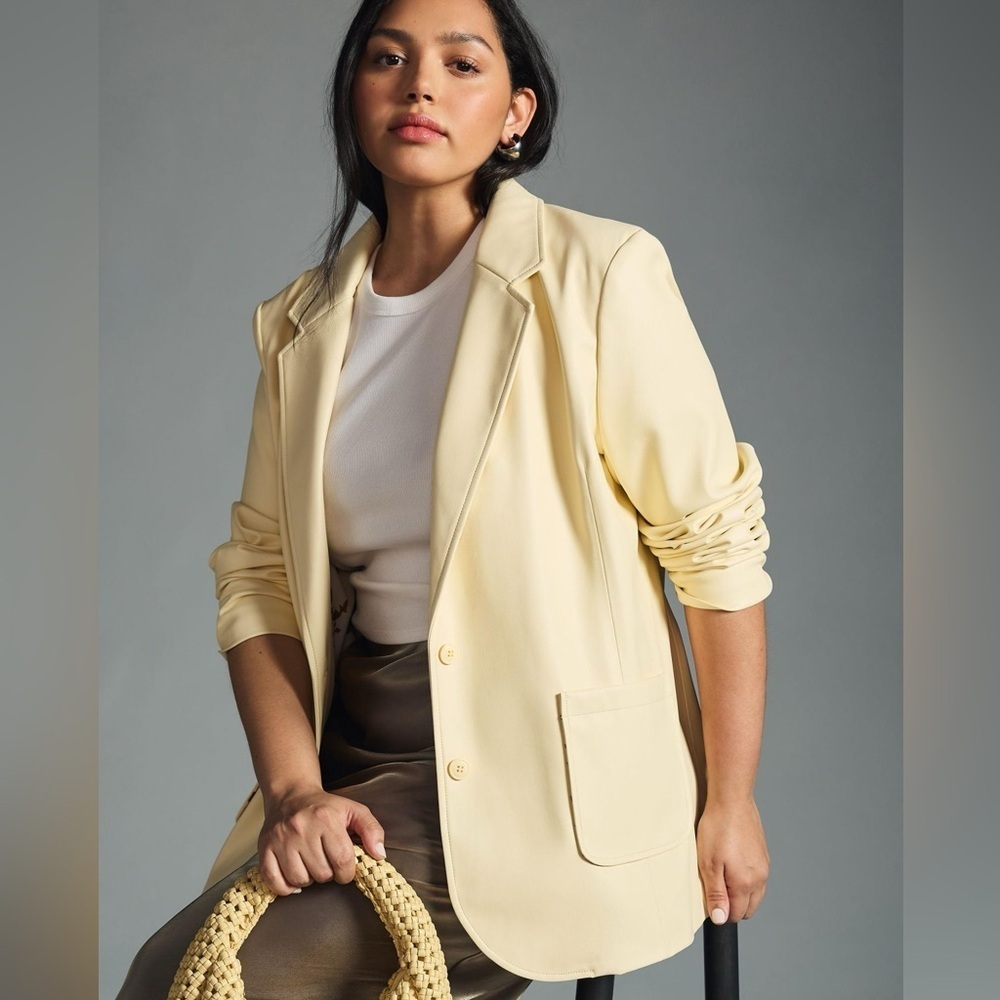 By Anthropologie Faux Leather Blazer in ivory size 3X